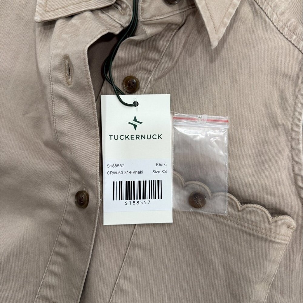 Tuckernuck Sleeveless Button-Up Callahan Dress Ruffle Hem Khaki Womens XS NEW - Picture 6 of 10